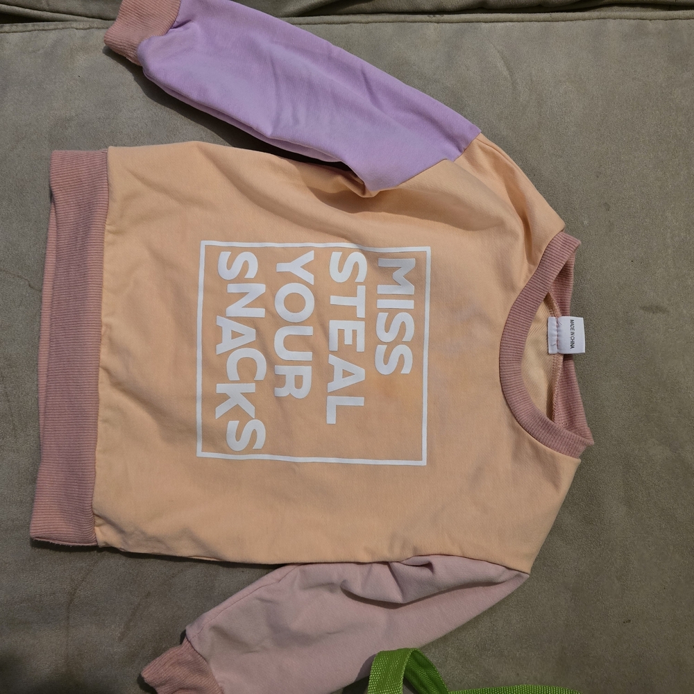 Kids Peach & Lavender 'Miss Steal Your Snacks' Sweatshirt